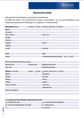 Stammdatenblatt
